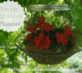vintage egg basket hanging planter, container gardening, crafts, gardening, repurposing upcycling