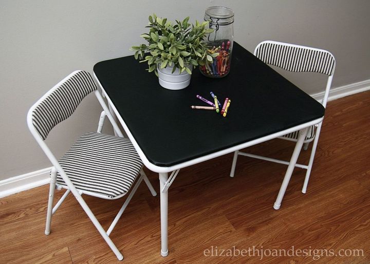 revamped mini folding table and chairs, painted furniture, repurposing upcycling