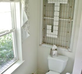 repurposed crib frame to bathroom wall decor, bathroom ideas, repurposing upcycling, shabby chic, wall decor
