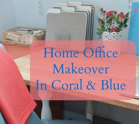 home office makeover in coral and blue, chalk paint, home office, organizing, painted furniture