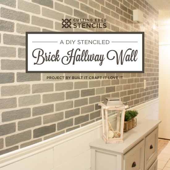 a diy stenciled brick hallway accent wall