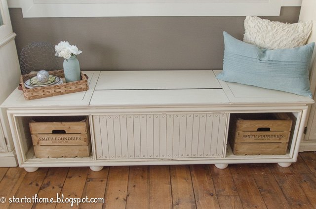 retro record player turned shabby chic bench, painted furniture, repurposing upcycling, shabby chic