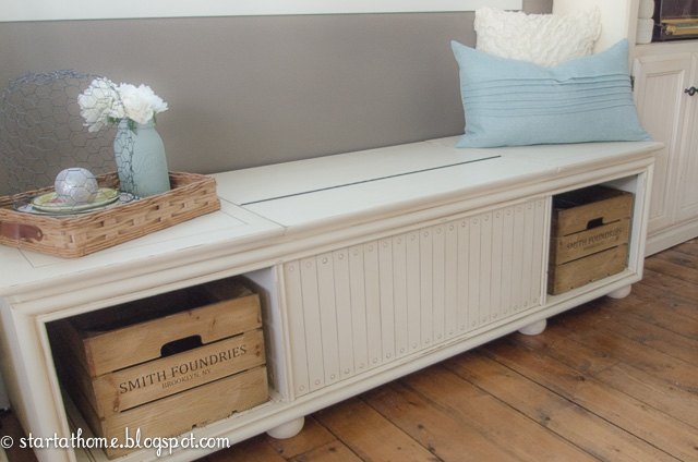 retro record player turned shabby chic bench, painted furniture, repurposing upcycling, shabby chic