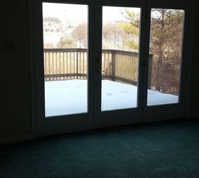 q how to add stylish room darkening privacy for the bedroom window door, bedroom ideas, window treatments, windows, Here is what the windows door looks like naked It shows on to the deck off of our room
