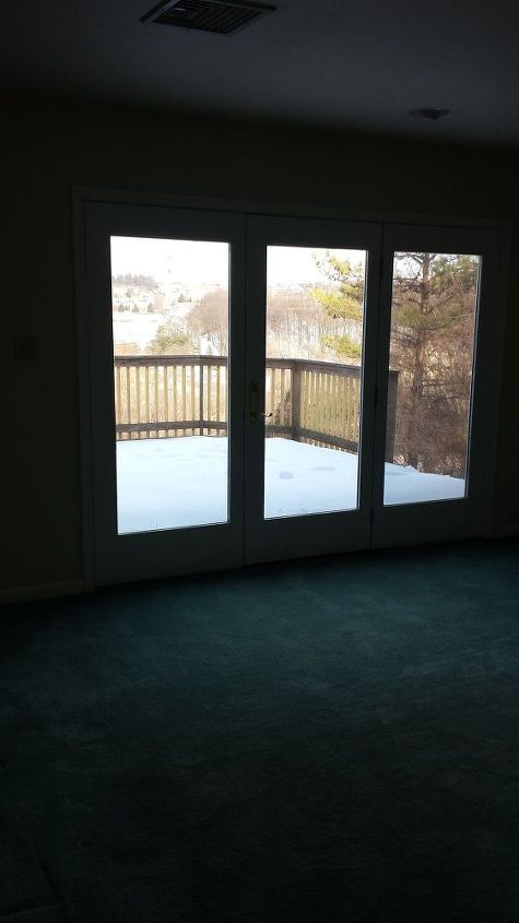 q how to add stylish room darkening privacy for the bedroom window door, bedroom ideas, window treatments, windows, Here is what the windows door looks like naked It shows on to the deck off of our room