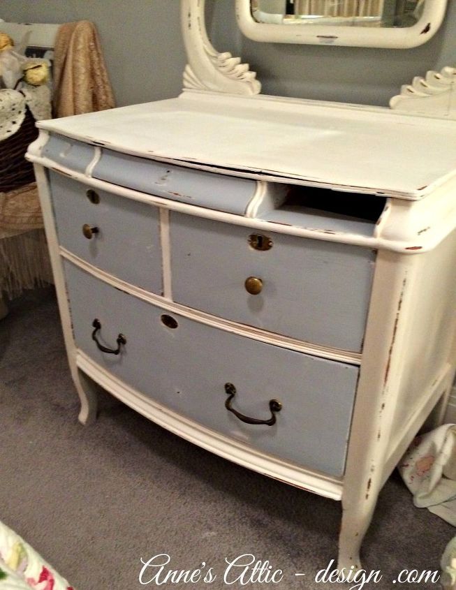 added life to a antique dresser, painted furniture, repurposing upcycling