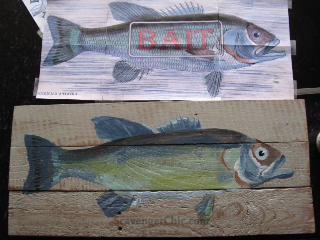cartel de madera de palet con cebo para peces diy