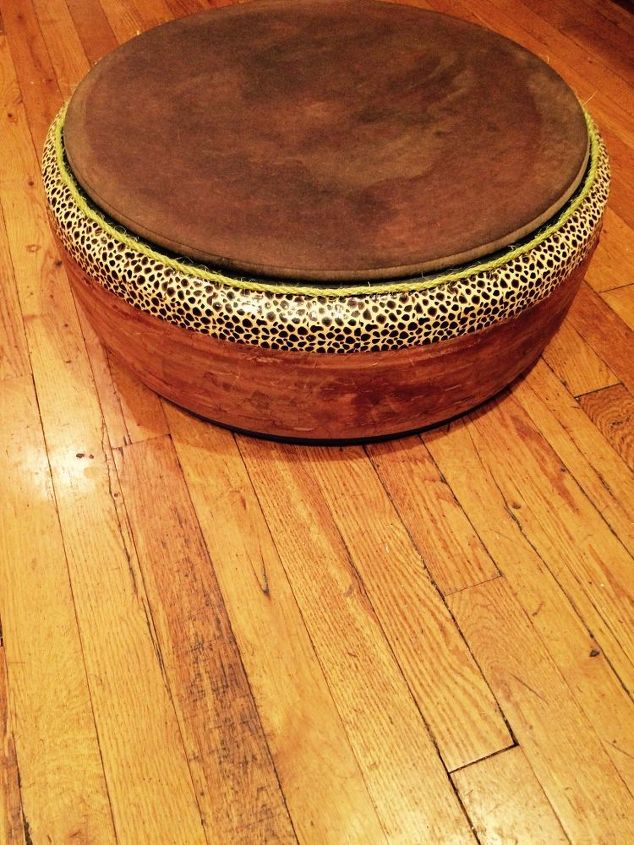 recycled tire to ottoman, painted furniture, repurposing upcycling
