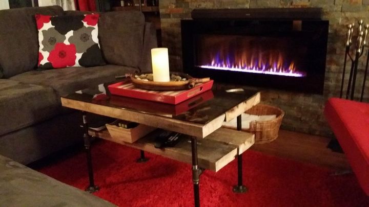 living room and mantle makeover, diy, fireplaces mantels, how to, living room ideas, Industrial Pipe Coffee Table