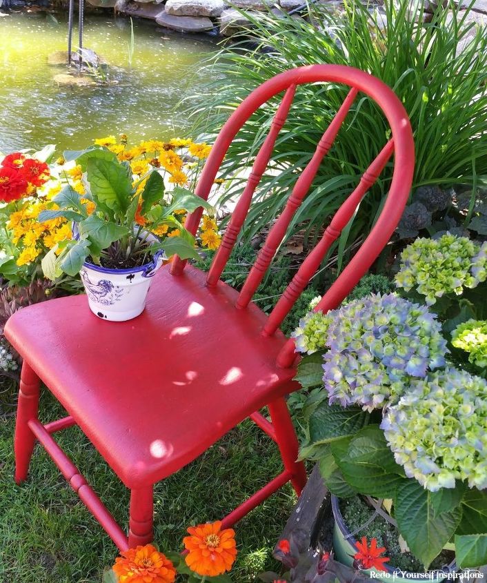 little red garden chair, outdoor furniture, outdoor living, painted furniture