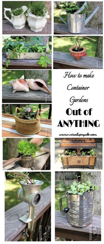 create container gardens out of repurposed items, container gardening, gardening, outdoor living, repurposing upcycling