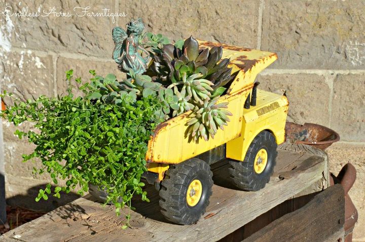 mini truck gardens containers, container gardening, gardening, repurposing upcycling