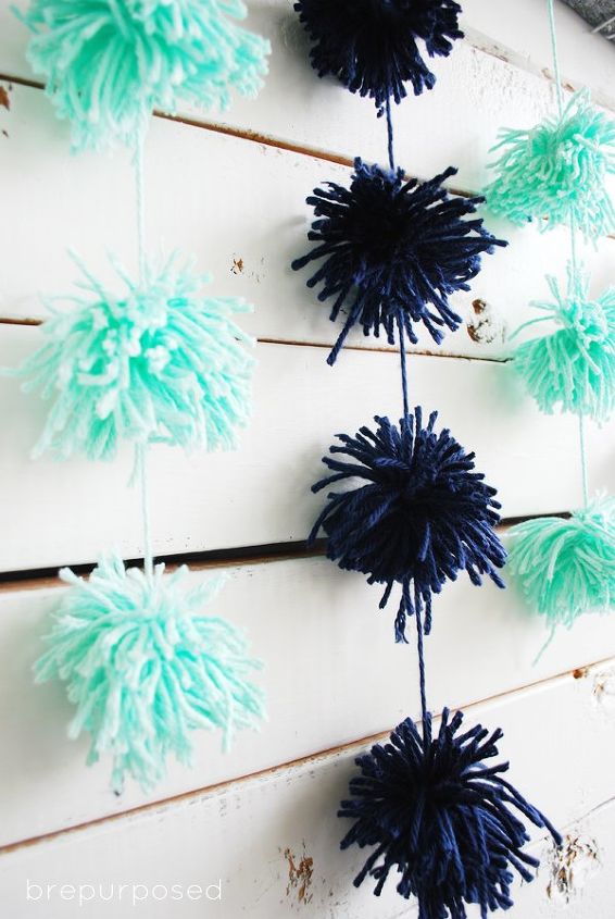 diy pom pom wall hanging, crafts, how to, repurposing upcycling, wall decor