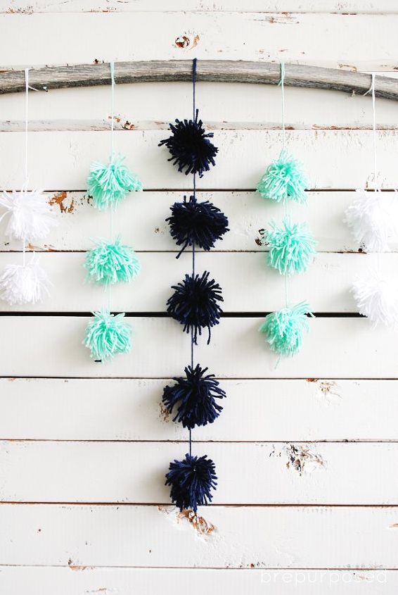 diy pom pom wall hanging, crafts, how to, repurposing upcycling, wall decor