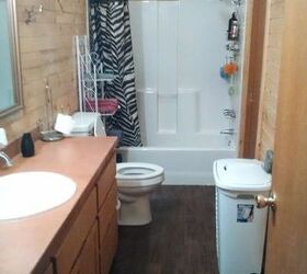 small bathroom remodel with concrete counter top, bathroom ideas, concrete masonry, concrete countertops, home improvement