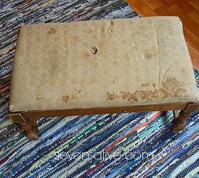 footstool makeover, chalk paint, painted furniture, reupholster