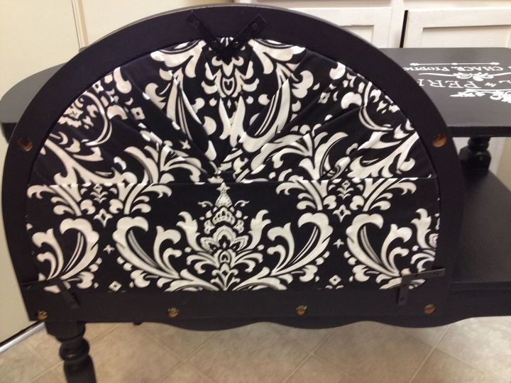 telephone gossip table makeover, painted furniture, reupholster