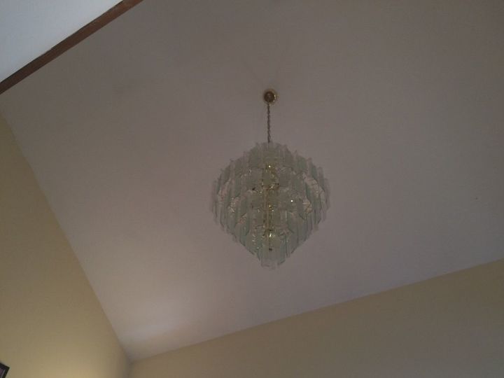 how can i transform this 1980s glass chandelier, From the downstairs