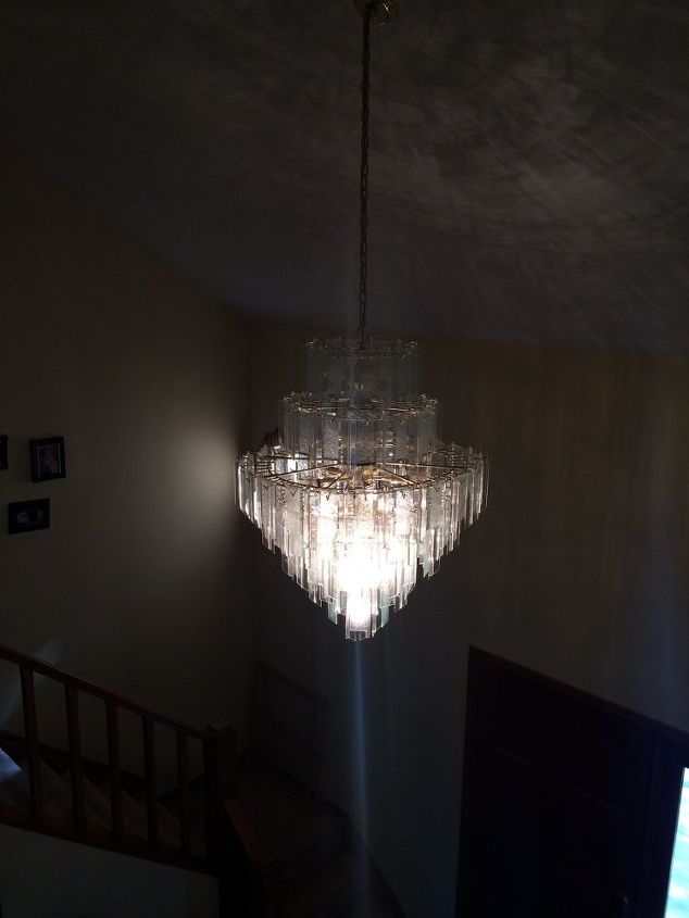 how can i transform this 1980s glass chandelier, Lit only the bottom 4 tiers have bulbs for now