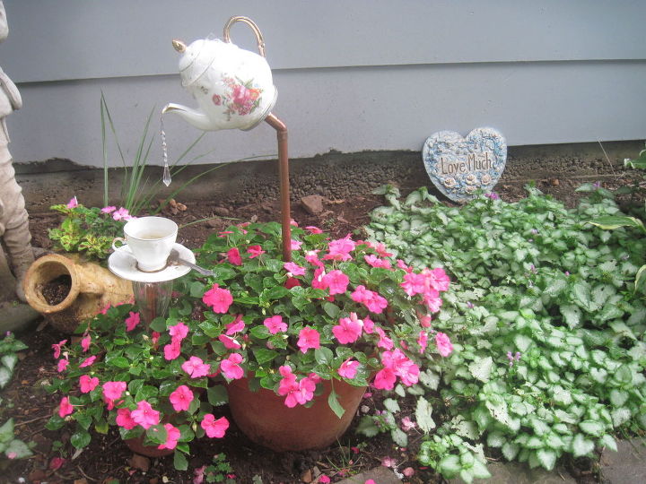 repurposed english tea pot garden, container gardening, gardening, repurposing upcycling