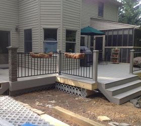 replacing old wooden deck with composite deck, concrete masonry, decks, outdoor living, The new deck is almost finished in this photo