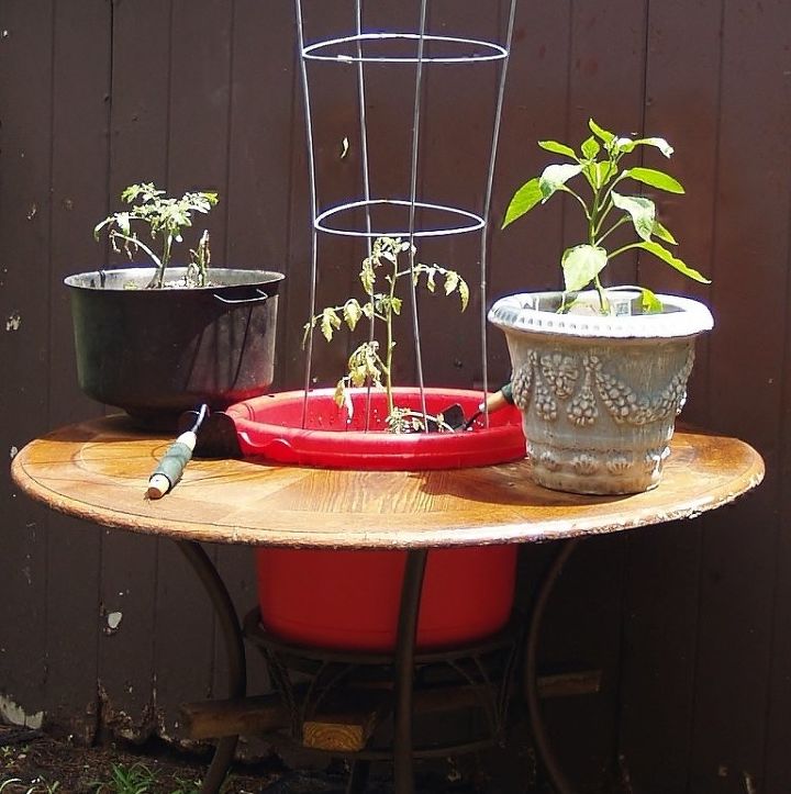 diy built in planter on outdoor table, container gardening, gardening, outdoor furniture, repurposing upcycling
