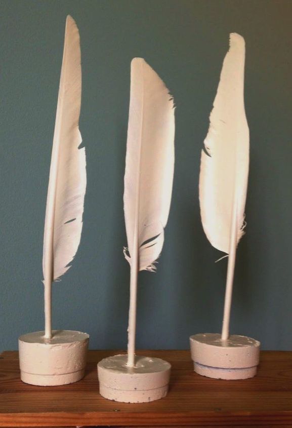easy diy feather sculptures made with concrete, concrete masonry, crafts, how to, repurposing upcycling