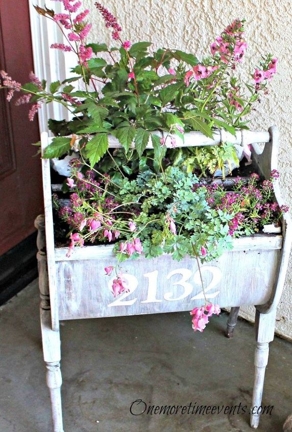 fabflippincontest sewing cabinet turned address planter, container gardening, curb appeal, gardening, repurposing upcycling