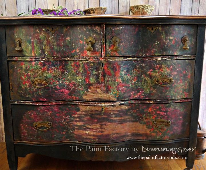 monets garden painted dresser, painted furniture, repurposing upcycling, Monets Garden at Giverny
