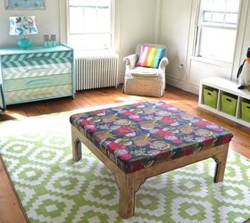 table turned ottoman, painted furniture, repurposing upcycling, reupholster
