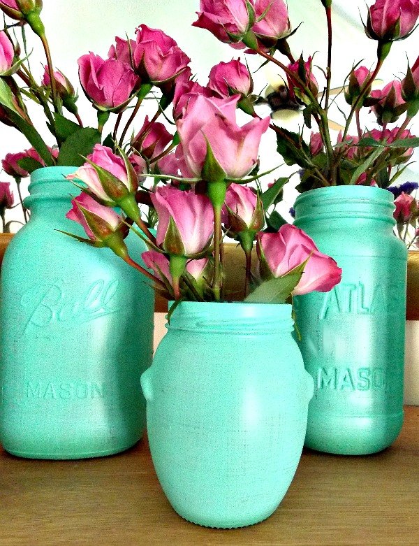 beach glass painted jars, crafts, flowers, mason jars, repurposing upcycling