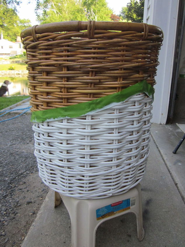 painted basket adds storage to an entryway, crafts, foyer, how to, repurposing upcycling, storage ideas