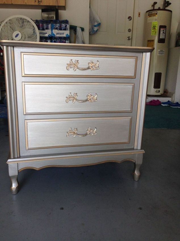 metallic two toned dresser and side table, painted furniture