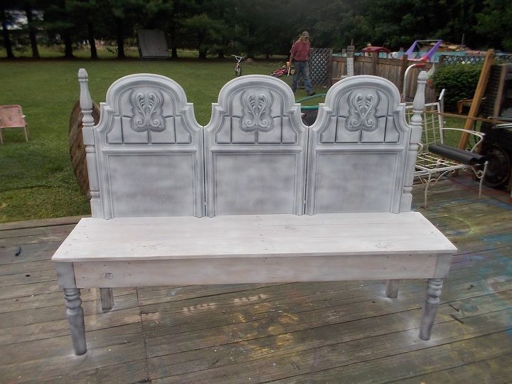headboard bench, outdoor furniture, painted furniture, repurposing upcycling