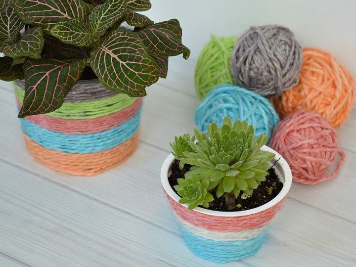 kool aid dyed yarn recycled plant pot, crafts, how to, repurposing upcycling