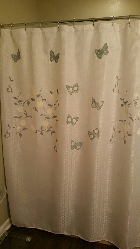how to stencil a shower curtain to match stencil artwork, bathroom ideas, crafts, how to