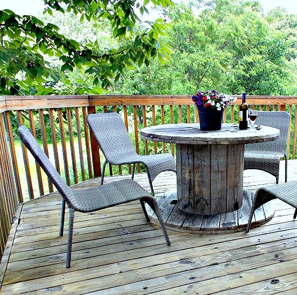 wooden spool as patio table, outdoor furniture, outdoor living, repurposing upcycling