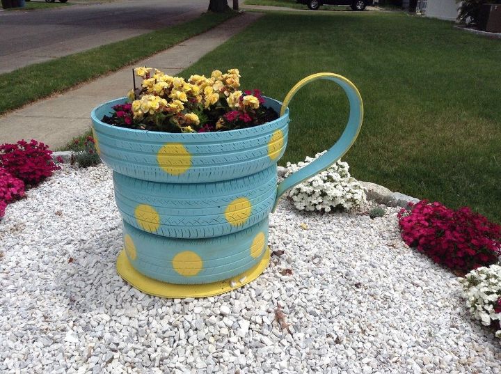 recycled tires to garden planter, container gardening, flowers, gardening, repurposing upcycling
