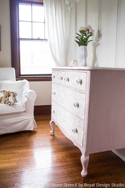 a stenciled lace dresser that s fit for a princess, chalk paint, how to, painted furniture