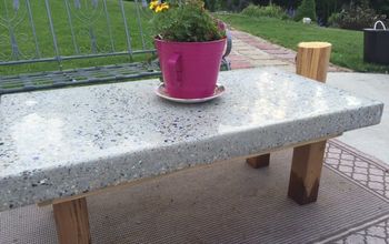 Back Yard Coffee Table. Top Made of Concrete With Crushed Wine Bottles.