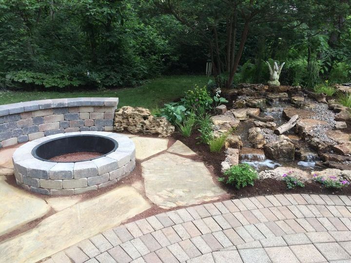 lincolnshire il pond and patio installation by gem ponds, landscape, patio, ponds water features, Fire pit and patio completed by Gem Ponds