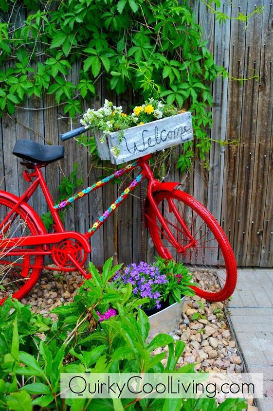 repurposed garden bike, container gardening, gardening, repurposing upcycling