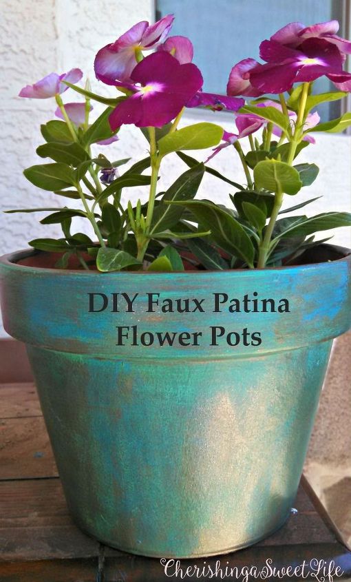 diy faux patina flower pots, container gardening, crafts, flowers, gardening