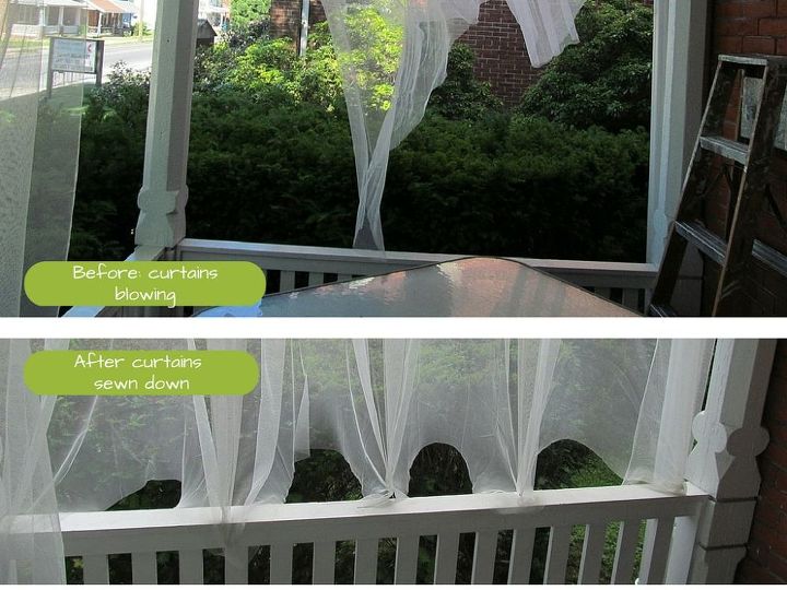 porch makeover, outdoor living, porches, Before and after shots of the curtains