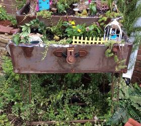 frugal fairies created a delightful space in my herb garden, container gardening, gardening, repurposing upcycling