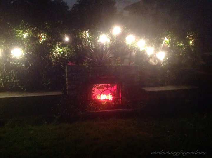 garden faux fireplace, outdoor living
