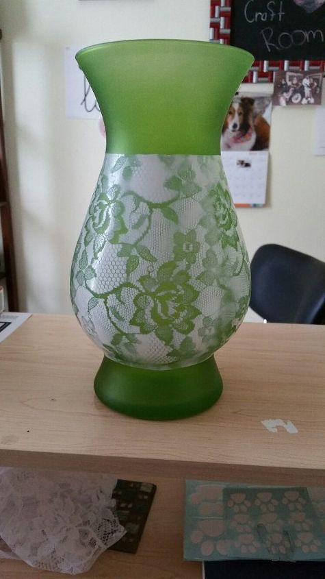 lace spray painted over vases, container gardening, gardening, painting