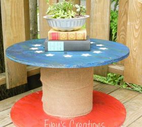 electrical spool upcycled into patriotic plant stand summergarden, container gardening, gardening, patriotic decor ideas, repurposing upcycling, seasonal holiday decor