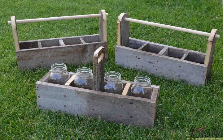 diy rustic tool box caddy centerpiece, container gardening, flowers, gardening, mason jars, repurposing upcycling