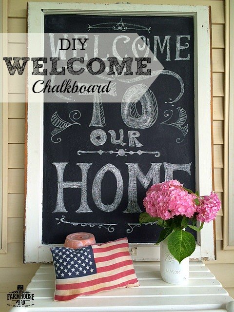 chalkboard welcome sign, chalkboard paint, crafts, repurposing upcycling